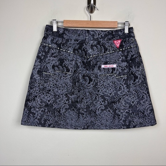 MARC JACOBS Lace Denim Mini Skirt In Black Lace Size 30 - Picture 4 of 11